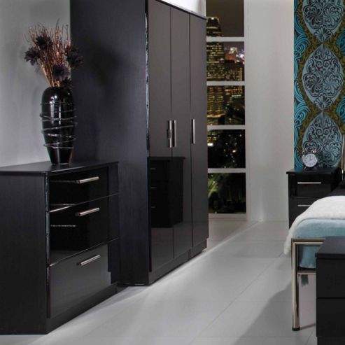 Image of Welcome Furniture Knightsbridge Tall Wardrobe With Mirror - Black - Ebony