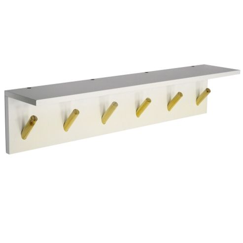 Image of Darwin - Wall Shelf With 6 Coat Hooks - White / Natural
