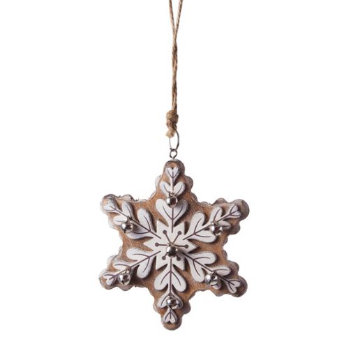 Image of Hanging Brown Wooden Snowflake Christmas Tree Decoration With Bells