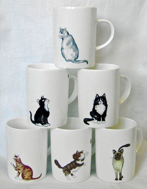 Image of Roy Kirkham Bone China Cat Design Mugs, Set Of 6