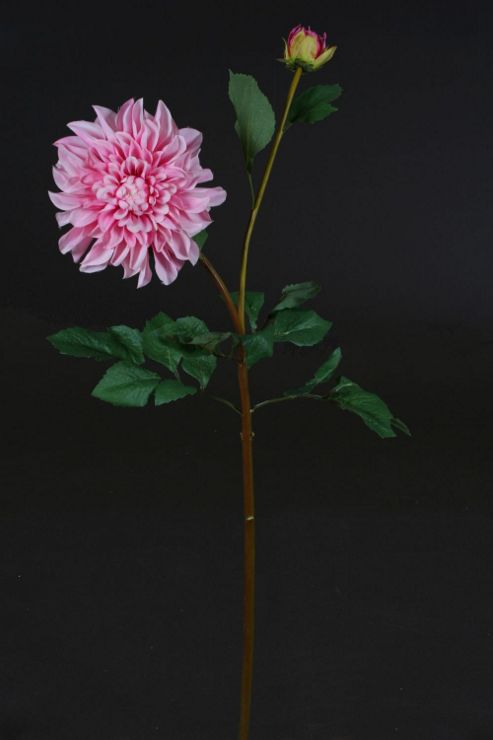 Image of Artificial 80cm Single Stem Double Headed Pink Dahlia