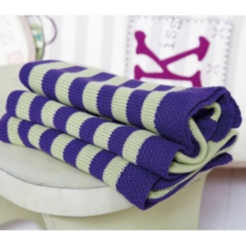 Image of Clair De Lune Knitted Stripe Blanket (blue & Lime)
