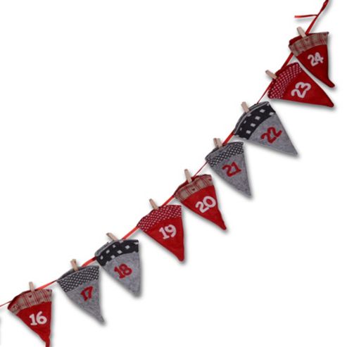 Image of Pegged Cone Shaped Grey & Red Patterned Christmas Advent Calendar
