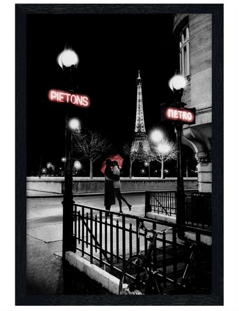 Image of Paris Black Wooden Framed Goodnight Kiss In Paris Poster