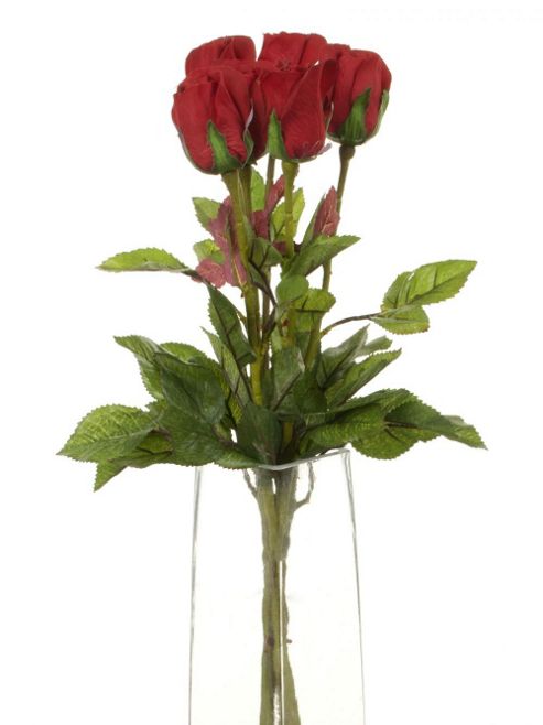 Image of Artificial 60cm Single Stem Closed Bud Red Roses X 6