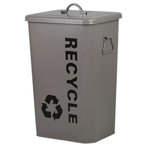 Image of 25l Steel Recycling Bin Taupe With Lid & Handles