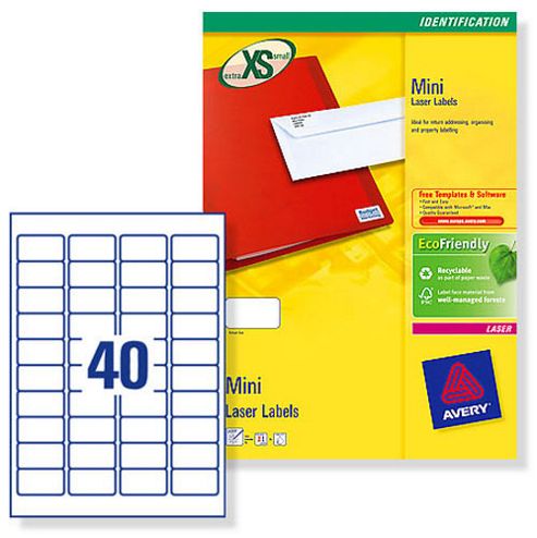 Image of Avery Mini Labels Laser 40 Per Sheet 45.7x25.4mm White Ref L7654-25 [1000 Labels]