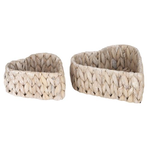 Image of White Wash Hyacinth Heart Baskets, Set Of 2