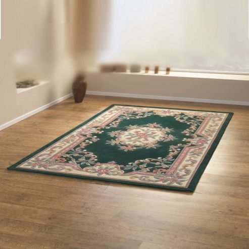 Image of Lotus Premium Aubusson Bottle Green 60x120 Wool Rug