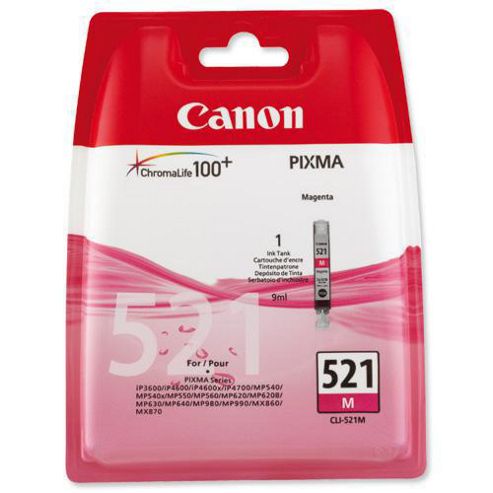 Image of Canon Cli-521m Printer Ink Cartridge - Magenta (2935b001aa)