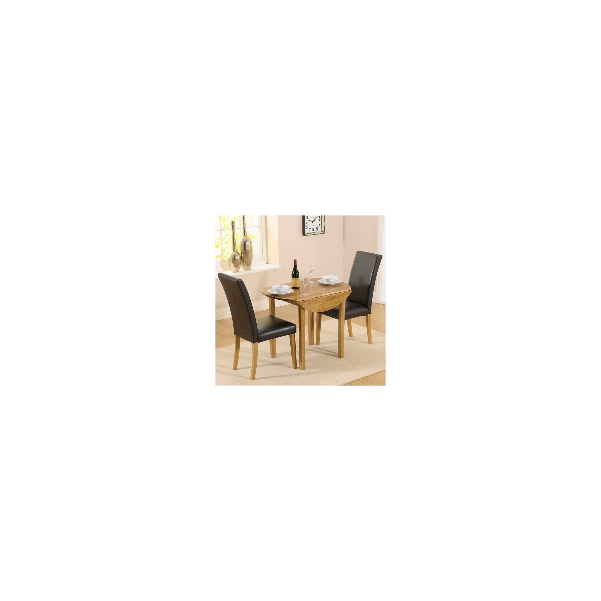 Tesco Direct - Solid Oak Round Drop Leaf Table and 2 Black Chairs