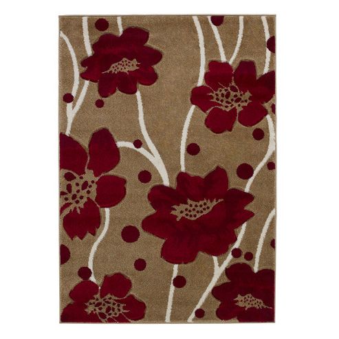 Image of Think Rugs Verona Beige/red Carved Rug - Runner 60 Cm X 270 Cm (2 Ft X 7 Ft 5 In)