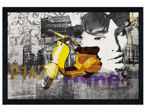 Image of Black Wooden Framed Scooter In Rome Poster