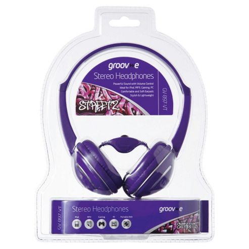 Image of Groov-e Gv897/violet Streetz Stereo Headphones With Volume Control - Violet