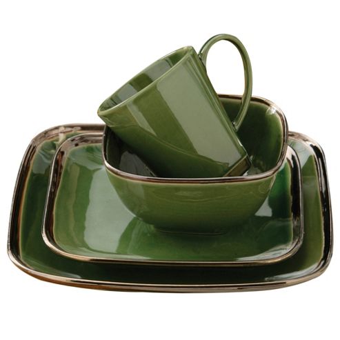 Image of Premier Housewares 16 Piece Square Reactive Glaze Dinner Set In Bronze