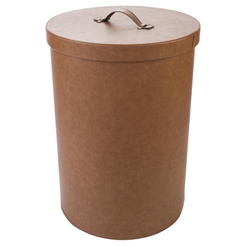 Image of Brown Faux Leather Laundry Bin