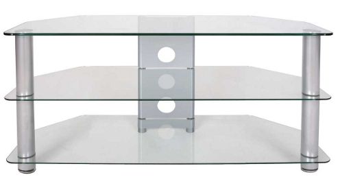 Image of Tru-vue Medium Clear Glass Corner Tv Stand For Up To 47 Inch Tvs