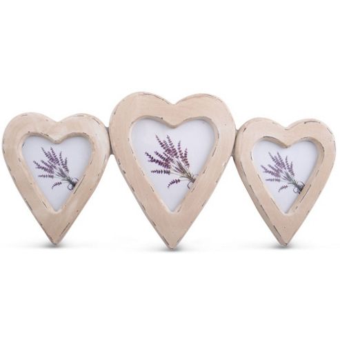 Image of Antique Finish Wooden Triple Heart Shaped Photo Frame For The Wall