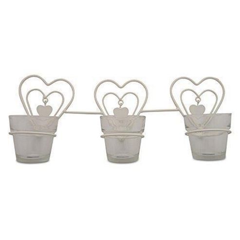 Image of Wall Mountable Triple Metal Heart Glass Tealight Holder