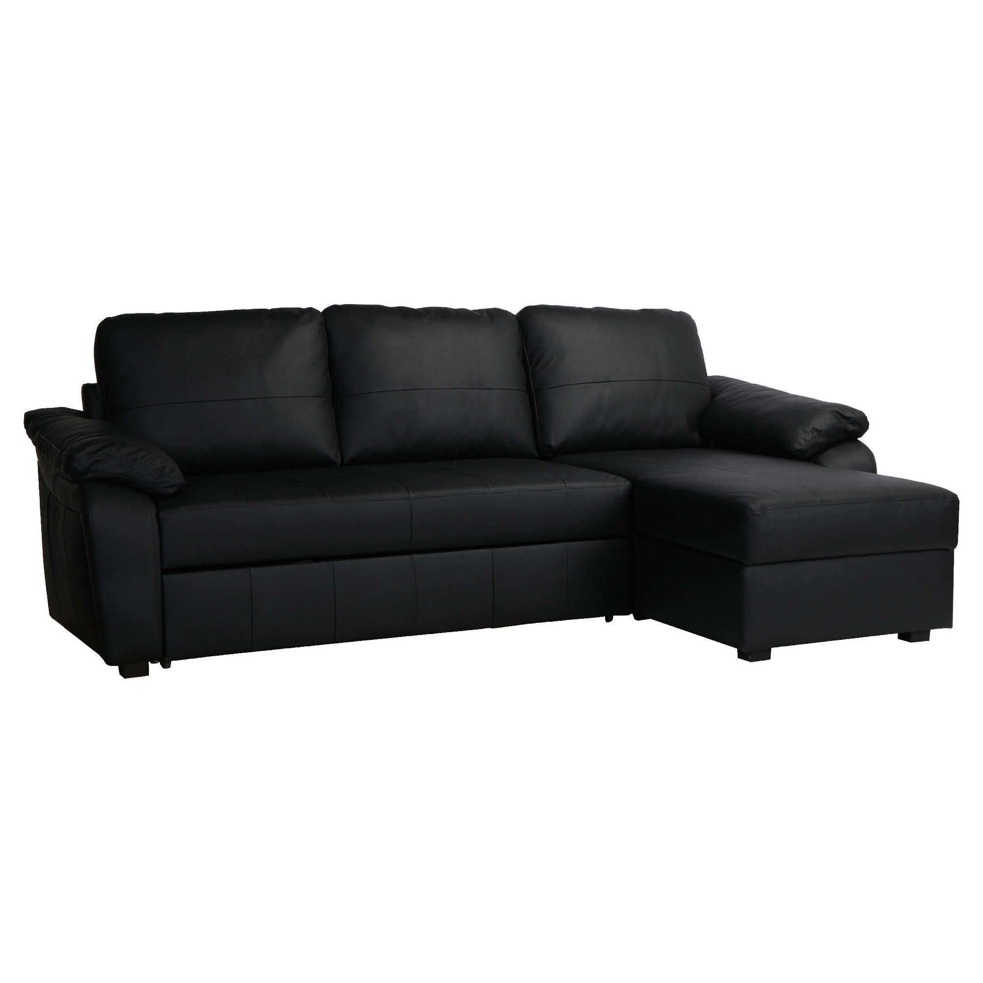 Ashmore Leather Corner Chaise Sofabed Black Right Hand Facing at Tescos Direct