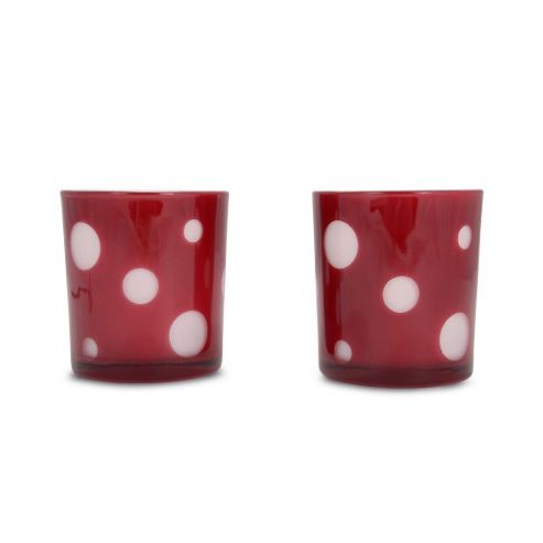 Image of Set Of Two Red & White Spotty Glass Tealight Holders