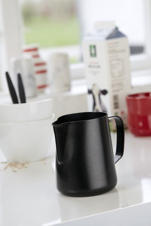 Image of Steel Function Milk Pitcher In Black - 0.60 L, 12 Cm H X 11.5 Cm W X 9 Cm D