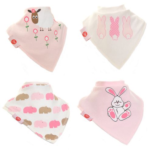 Image of Zippy Girls Cute Bandana Dribble Bibs, 4 Pack, One Size