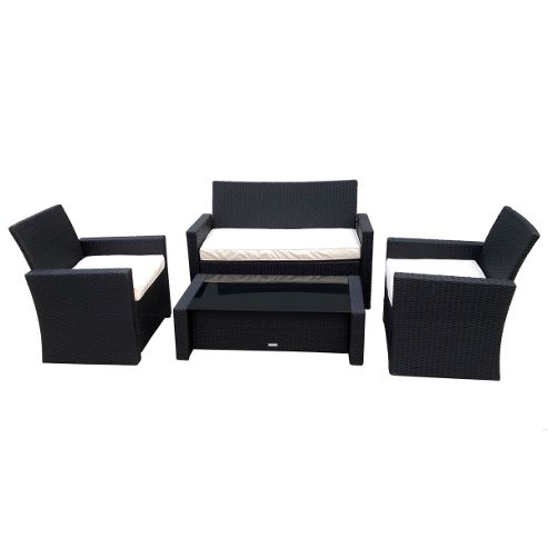 Image of Bentley Garden Deluxe Rattan 4 Piece Furniture Set - Black & Cream