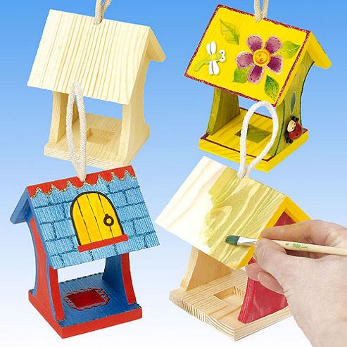 Image of Mini Wooden Craft Bird Feeders (pack Of 4)
