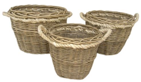 Image of Wicker Valley Round Rope Handled Log Basket (set Of 3)