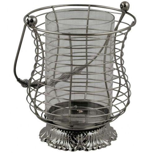 Image of Spiral - Metal And Glass Hanging Candle Holder Lantern - Grey