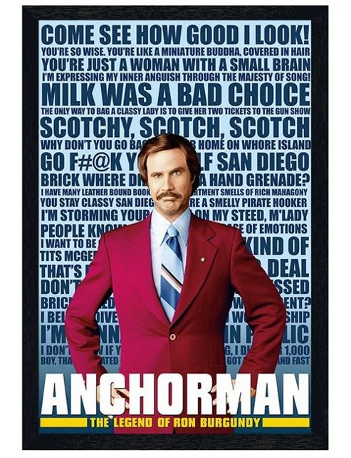 Image of Black Wooden Framed Anchorman Ron Burgundy Quotes Poster