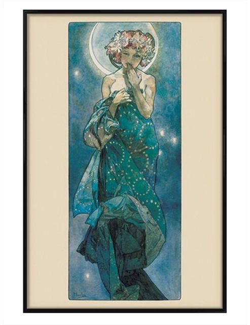 Image of By Alphonse Marie Mucha Gloss Black Framed Moon Poster