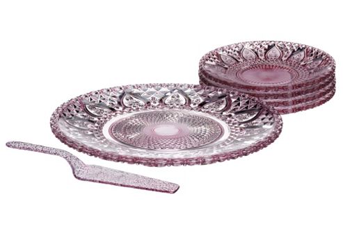 Image of Premier Housewares 6 Piece Glass Cake Plate Set In Pink