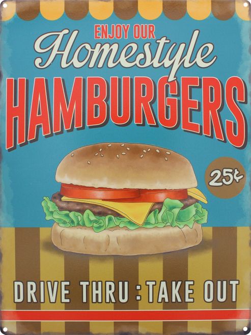 Image of Homestyle Hamburgers Tin Sign
