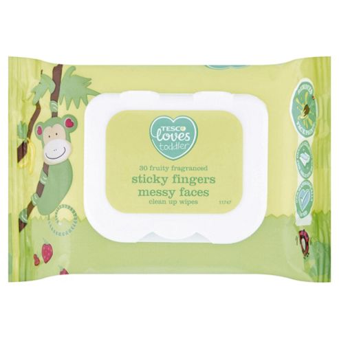 Image of Tesco Loves Toddler Sticky Fingers, Messy Faces 30 Wipes