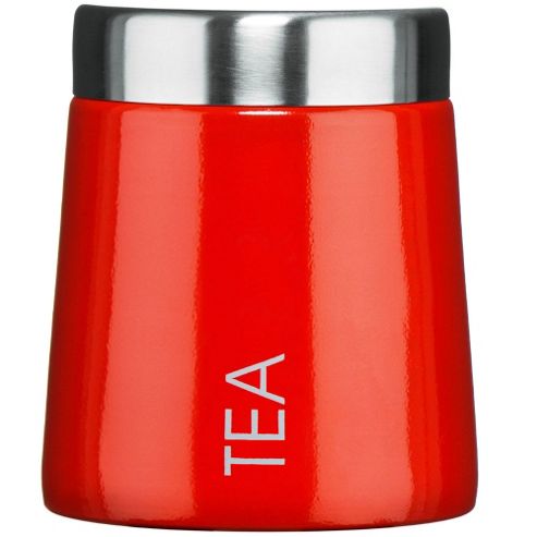 Image of Retro - Enamel Storage Jar / Caddy / Tin - Tea - Red