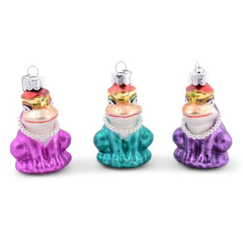 Image of Set Of Three Metallic Frog Queen Christmas Tree Decorations