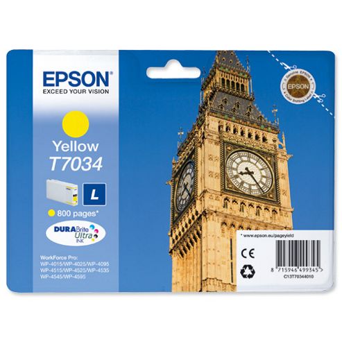 Image of Epson T7034 Standard Ink Cartridge For Epson Workforce Pro 4000 Series - Yellow