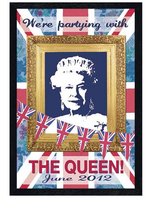 Image of Martin Wiscombe Black Wooden Framed We're Partying With The Queen Poster