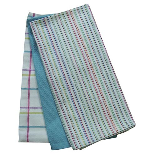 Image of Tesco Bright Dobby Stripe Tea Towel 3 Pack