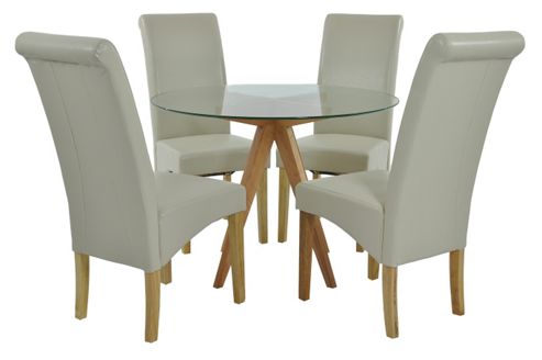 Image of Atlantico Circle Glass Dining Table Set With 4 Cream Chelsea Chairs
