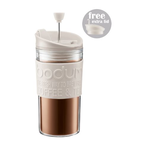 Image of Bodum Travel Press, Travel Mug With Extra Lid, Off White 0.35l