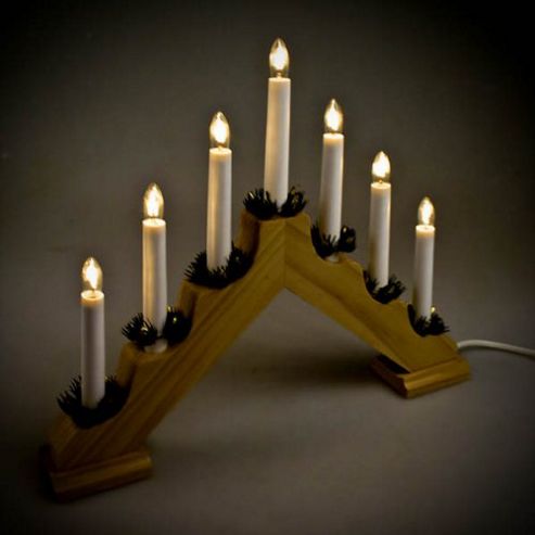 Image of Konstsmide 7 Bulb Indoor Static Natural Wood Candlebridge White Cable