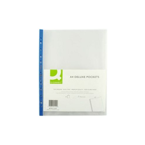 Image of Q-connect Punched Pocket A4 Deluxe Top-opening Blue Strip Pack Of 25 Kf01122