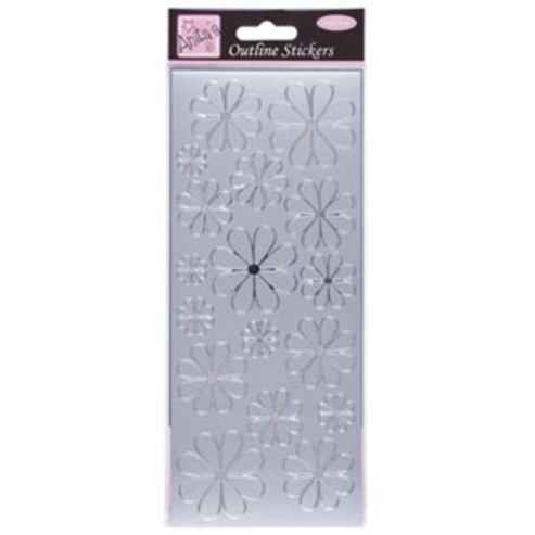 Image of Outline Stickers Simple Flowers Silver