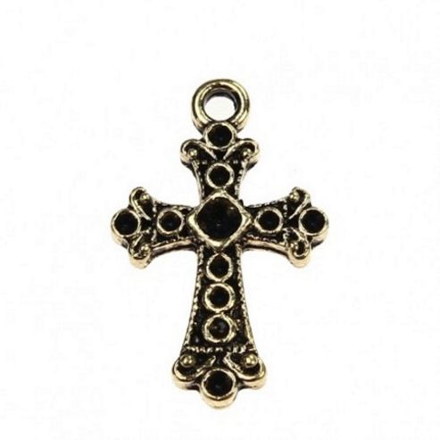 Image of Patterned Cross Charm Pb28491 - Gold - 4 Pack