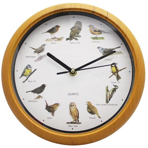 Image of Homemate Bird Sound Wall Clock In Pine