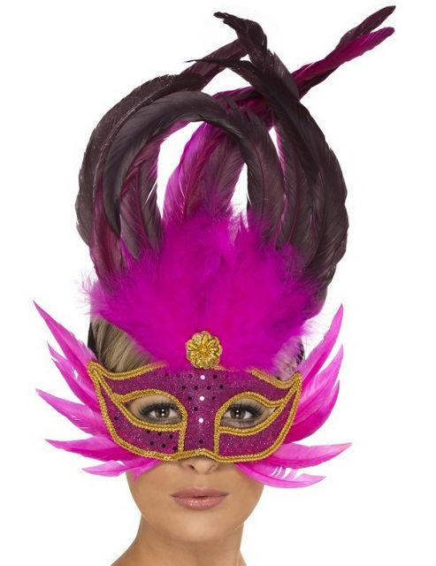 Image of Bright Pink Feathered Eyemask