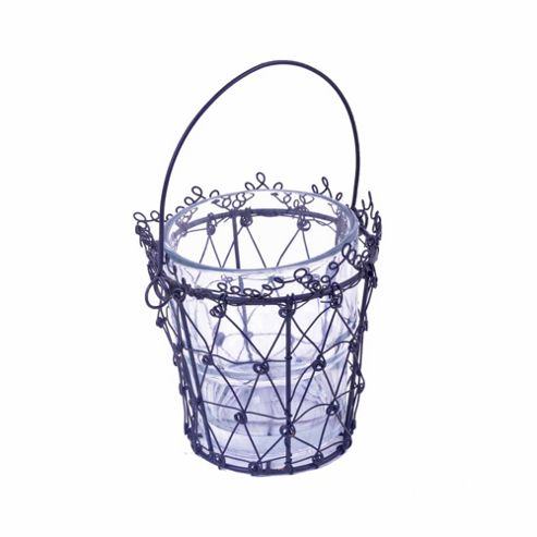 Image of Black Wire & Glass Votive Tea Light Holder In Mesh Design